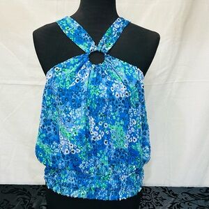 Cato Floral Blue Halter Top